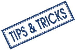 Tips & tricks blue square grungy stamp